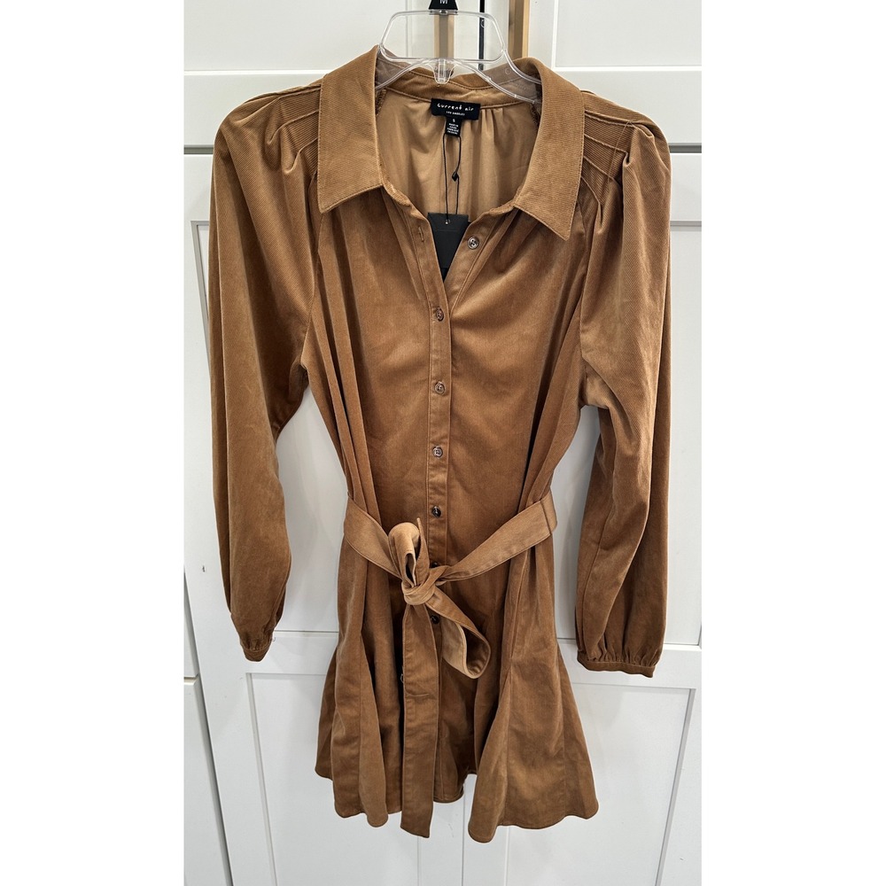 Current Air Los Angeles Corduroy Mini Dress Light Brown Tan Long Sleeve Small